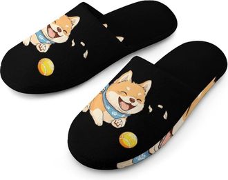 Generic Shiba Inu Puppy Dog Playing Mens House Slippers Slip Indoor Slipper On Shoes Warm Outdoor