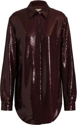 Alberta Ferretti Overhemden, Dames, Bruin, M, Pailletten, Glanzende Pailletten Blouse