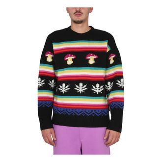 Msgm Round-neck Knitwear, male, Multicolor, Size: L Wool Crew Neck Sweater
