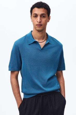 H&M Regular Fit Silk-blend Polo Shirt in Blue at Nordstrom, Size X-Small