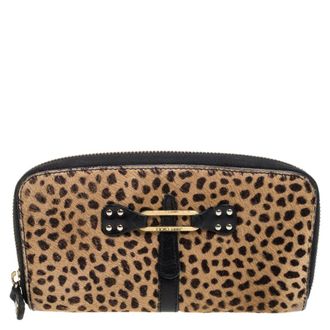 Jimmy Choo London Animal Print Calf Hair Zip Around Wallet
