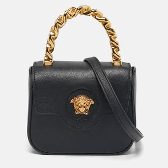 Versace La Medusa Mini Black Leather Top Handle Bag