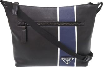 Prada Black Blue Leather Shoulder Bag (Pre-Owned)