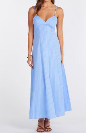 Bishop + Young Adria Poplin Button Front Dress in Blue Stripe at Nordstrom, Size Medium