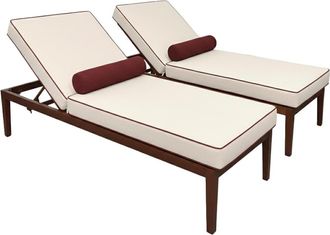 Oviala Conjunto de 2 tumbonas reclinables con madera crudo y burdeos