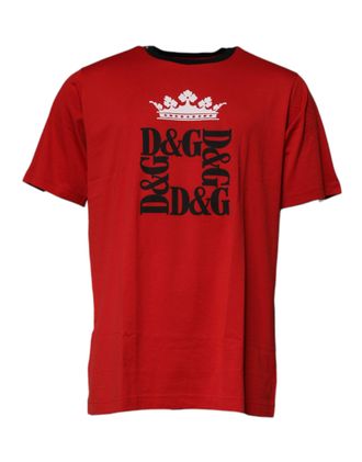 Dolce & Gabbana Red Logo Crown Cotton Crew Neck Mens T-shirt