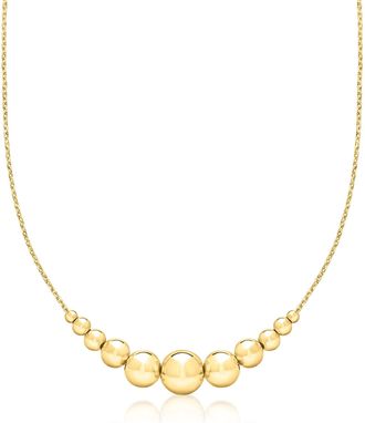 Ross-Simons Italian 18kt Gold Over Sterling Graduated Bead Cable-Chain Necklace