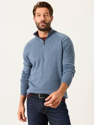 Fat Face FatFace Rye Blue Denim Half Neck Knitted Jumper