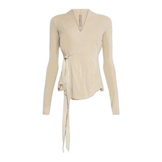 Rick Owens Cardigans, female, Beige, Size: S Turtleneck Cardigan with Waist Belt