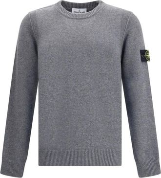 Stone Island Truien & Vesten, Heren, Grijs, S, Wol, Logoed Wollen Trui met Geribbelde Afwerking