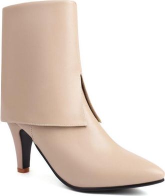Generic Womens Elegant Pointed Toe Stiletto Heel Ankle Boots with Side Zipper,Office Wear,Khaki,7.5 UK