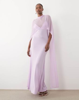 Asos Vestito lungo lilla con mantella oversize-Viola