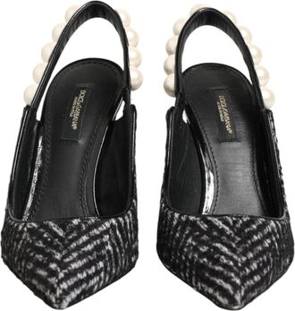 Dolce & Gabbana White Black Chevron Faux Pearl Slingbacks Womens Shoes