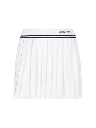Sporty & Rich Pleated White Mini Skirt with Navy Detail