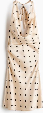 H&M Neckholderkleid aus Satin - Hellbeige/Polka Dots