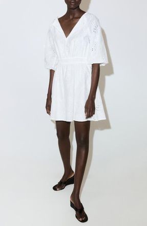 Mango Floral Embroidered Cotton Minidress in White at Nordstrom, Size 10