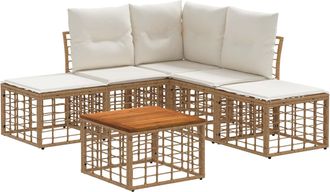 vidaXL Conjunto De Sof&aacute;s De Exterior 6 Uds. Natural Y Crema Poli&eacute;ster Vidaxl