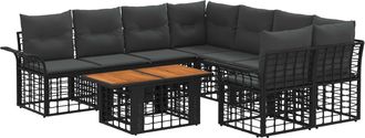 vidaXL Conjunto De Sof&aacute;s De Jard&iacute;n 9 Uds. Negro Y Gris Oscuro Vidaxl