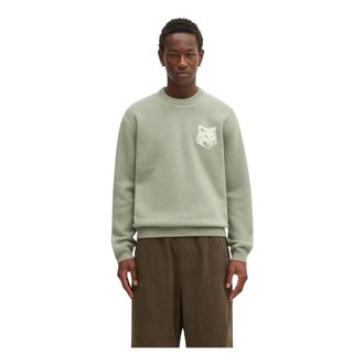 Maison Kitsun&eacute; Truien & Vesten, Heren, Groen, M, Wol, Fox Head Intarsia Sweater