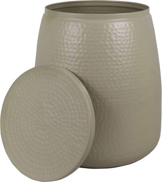 Happimess Merida Modern Rustic Hammered Metal Drum Storage Side Table with Lid in Almond at Nordstrom, Size Medium