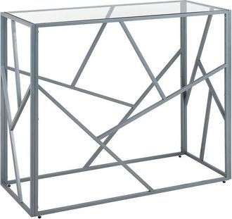 Beliani Consola De Metal Plateado Tablero De Cristal 85 X 100 X 40 Cm Moderno Glamuroso Contempor&aacute;neo Orland