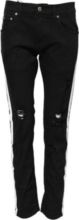 Dolce & Gabbana Witte Zijstreep Skinny Denim Jeans - Heren - Slim Fit Jeans - Zwart - XS - Denim - Jeans