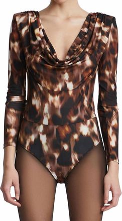Bcbgmaxazria Printed Bodysuit In Leopard/desert Palm