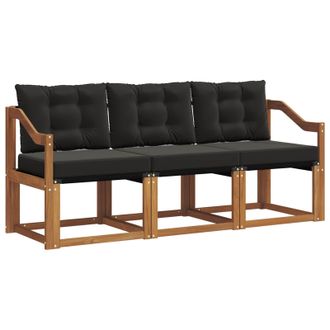 vidaXL Conjunto De Sof&aacute;s De Exterior Con Coj&iacute;n 3 Pcs Natural Y Negro Vidaxl