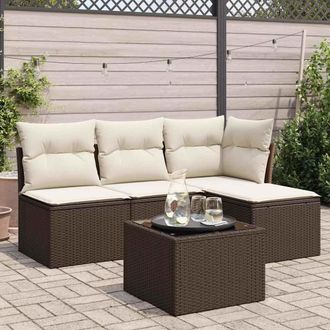 vidaXL Set Divano Da Giardino 5 Pz Con Cuscini Marrone In Polyrattan - Vidaxl