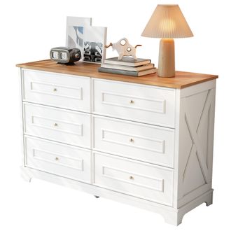 STILVORA Aparador Con 6 Cajones, Motivo Granero Y Tiradores Dorados, Estilo R&uacute;stico, En Mdf, 120&times;40&times;76 Cm, Blanco