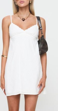 Princess Polly Lunya Lace Trim Recycled Cotton Minidress in White at Nordstrom, Size 12
