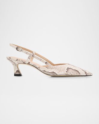 Stuart Weitzman 50mm Vinnie Snake-Embossed Leather Slingback Pumps