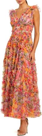 Mac Duggal Petite Multi Floral V-Neck Tiered Ruffle Chiffon Maxi Dress at Nordstrom, Size 14P