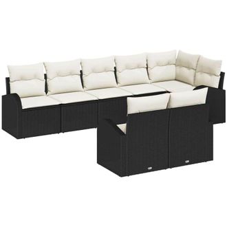 vidaXL Vidaxl - Conjunto De Sof&aacute; De Jard&iacute;n 8 Pcs Negro, Blanco Polirat&aacute;n