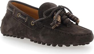 Tod's Womens Loafers Suede Moccasin Brown Calf Leather