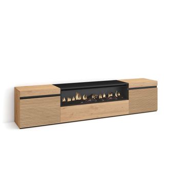 Skraut Home Skraut Home - Mueble Tv, Televisi&oacute;n, Muebles De Sal&oacute;n, Almacenaje, 200x45x35cm, Para Tv Hasta 80, Chimenea El&eacute;ctrica, Estilo Moderno, Roble