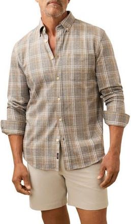 Faherty Coastline Knit Button-Down Shirt in Dune Ash Plaid at Nordstrom Rack, Size Medium