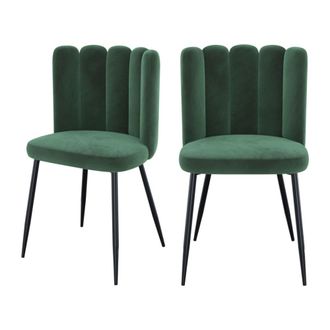 Rendez-Vous D&eacute;co Set de 2 sillas de terciopelo verde con patas de metal