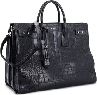 Saint Laurent Borsa tote Sac de Jour grande in pelle goffrata effetto coccodrillo - Nero