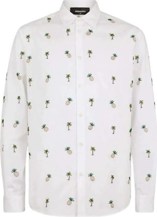 Dsquared2 Shirt E26 - Heren - Casual Overhemden - Wit - 2XL - Katoen - Overhemden