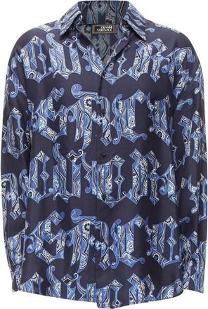 Versace rare GIANNI VERSACE Vintage navy blue gothic font logo graphic shirt IT52 XL