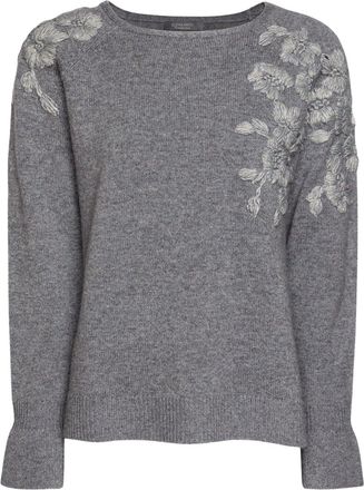 Elena Miro Grey Floral Embroidered Wool Boatneck Sweater