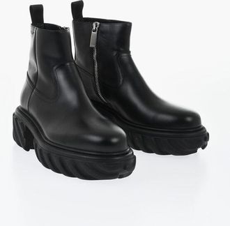 Off-white Leather Ankle Boots with 5cm Internal Zip size 45