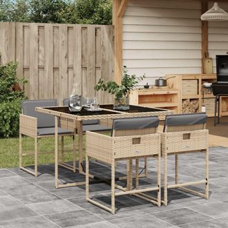 vidaXL Set Comedor De Jard&iacute;n 5 Pzas Con Cojines Rat&aacute;n Sint&eacute;tico Beige Vidaxl