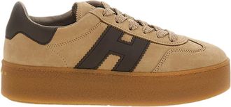 Hogan Beige H681 Allacciato H Suede Platform Sneakers
