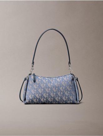 Calvin Klein Womens Pleat Monogram Logo Shoulder Bag - Blue