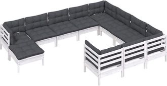 vidaXL Muebles De Jard&iacute;n 11 Pzas Y Cojines Blanco Madera De Pino Vidaxl