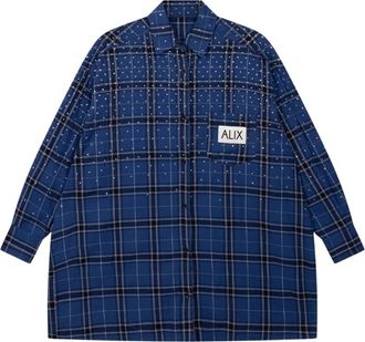 ALIX The Label Studded Check Blouse Dress - Dames - Shirt Kleedjes - Blauw - S - Katoen - Kleedjes