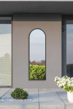 MirrorOutlet Black Metal Framed Arched Garden Wall or Fence Mirror (174CM X 85CM) | Size: 1 Pack