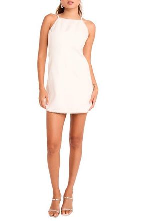 endless rose Bead Trim Sleeveless Cotton & Linen Minidress in White at Nordstrom, Size Medium